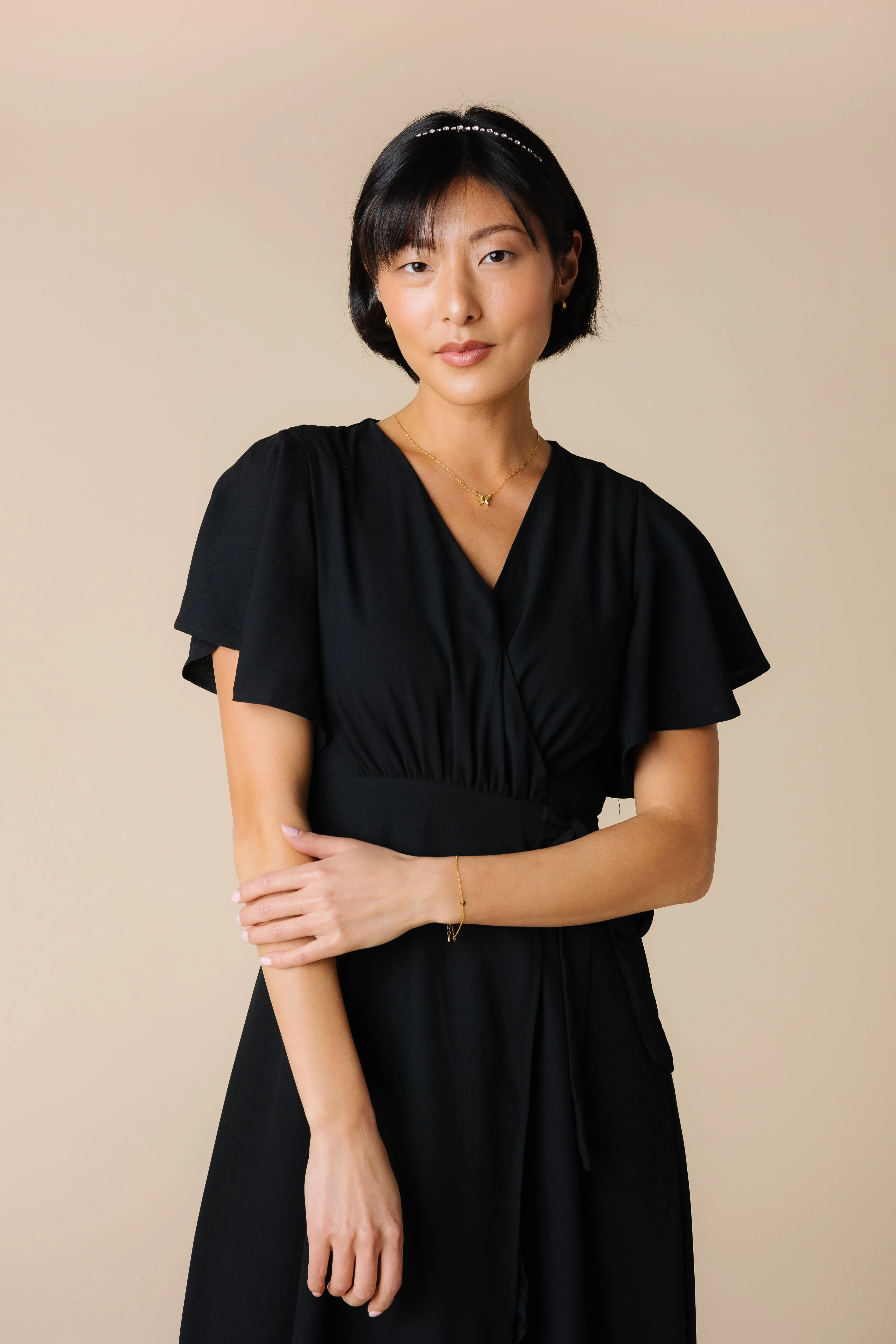 Daphne Tulip Wrap Dress - Black