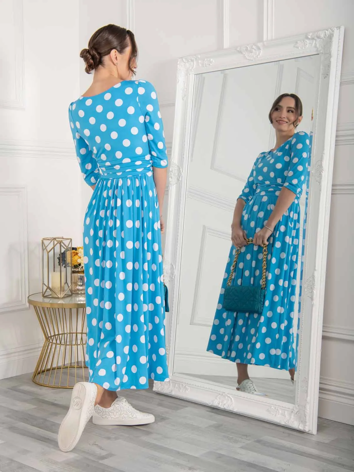 Deasia Polka Dot Maxi Dress (Blue)