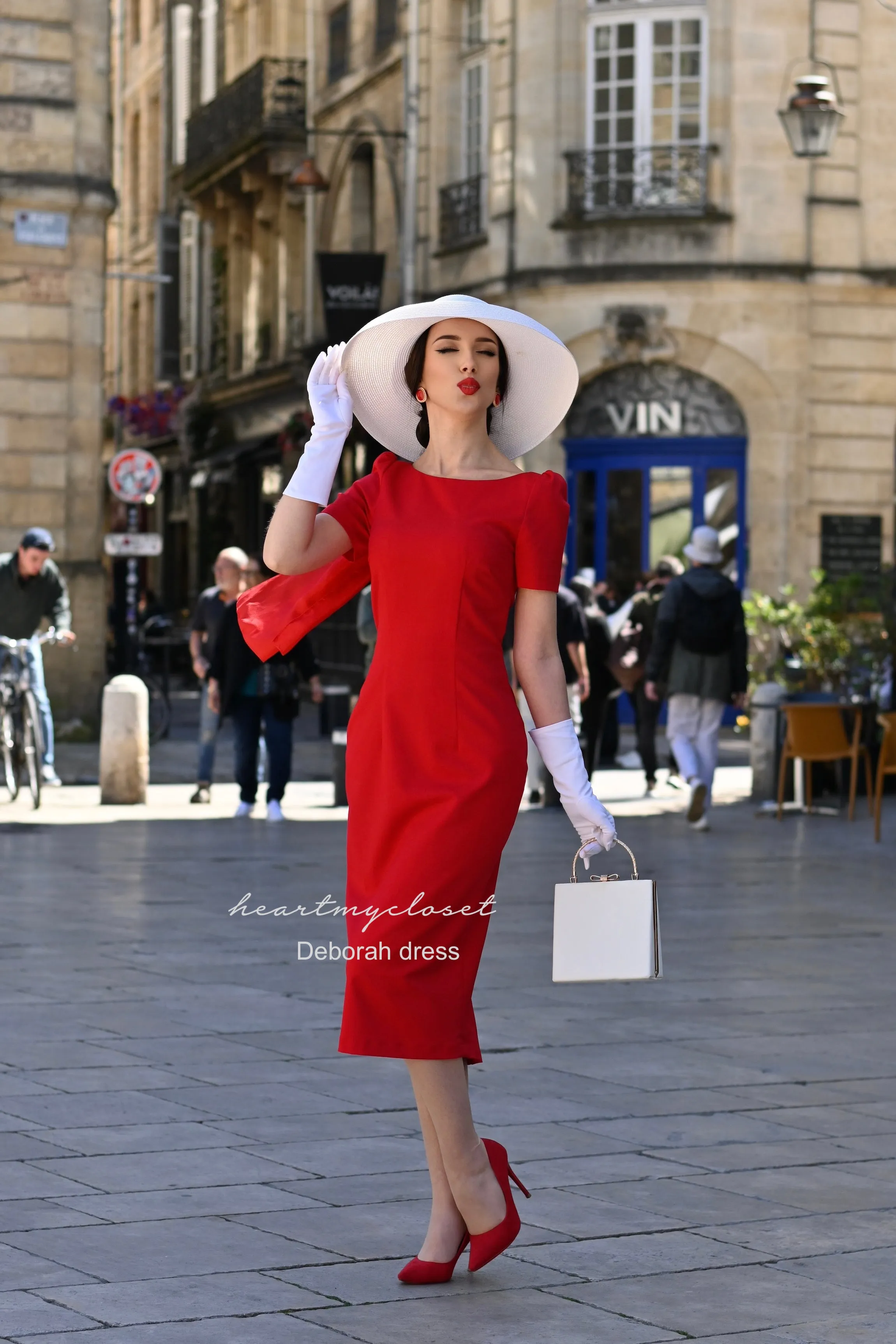 Deborah - SHORT SLEEVE pleated back pencil dress
