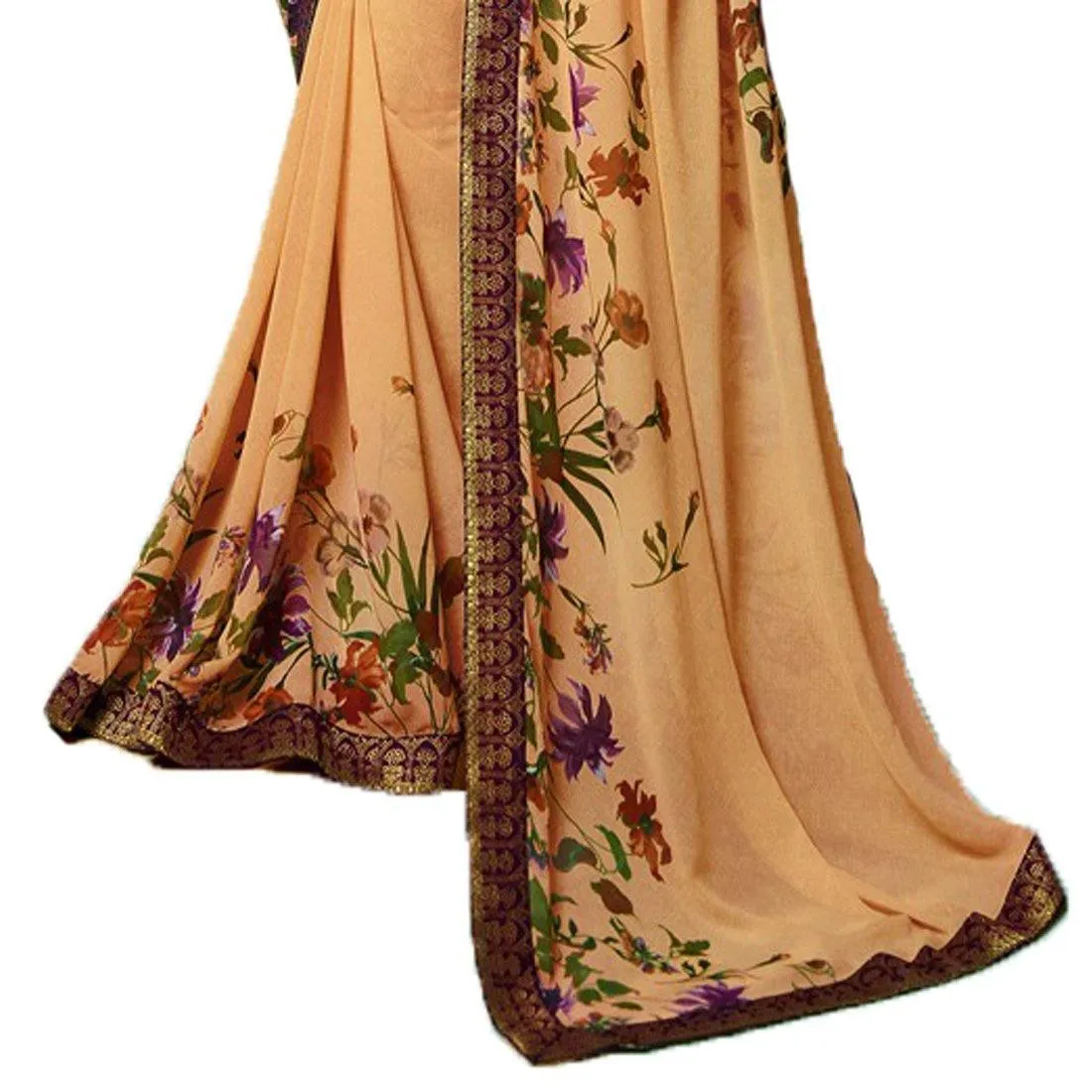 Demanding Peach Colored Casual Wear Printed Georgette Saree