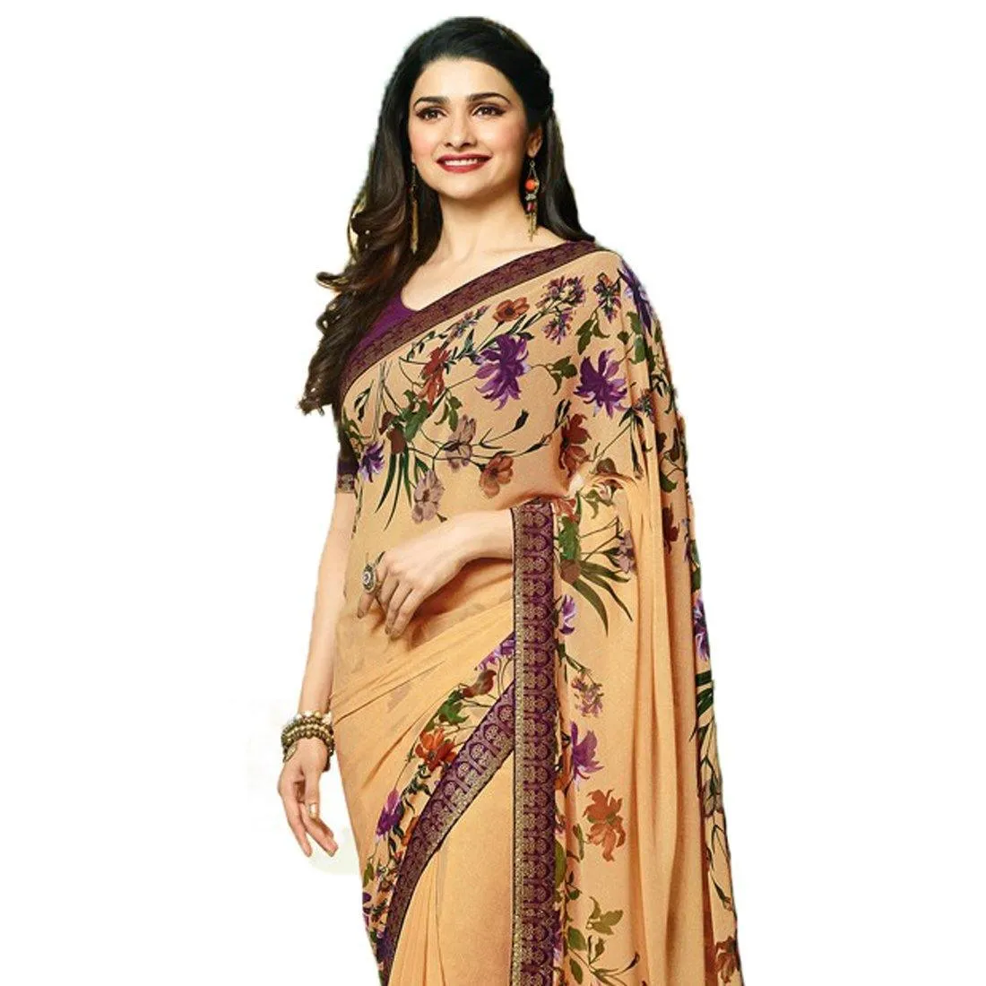 Demanding Peach Colored Casual Wear Printed Georgette Saree