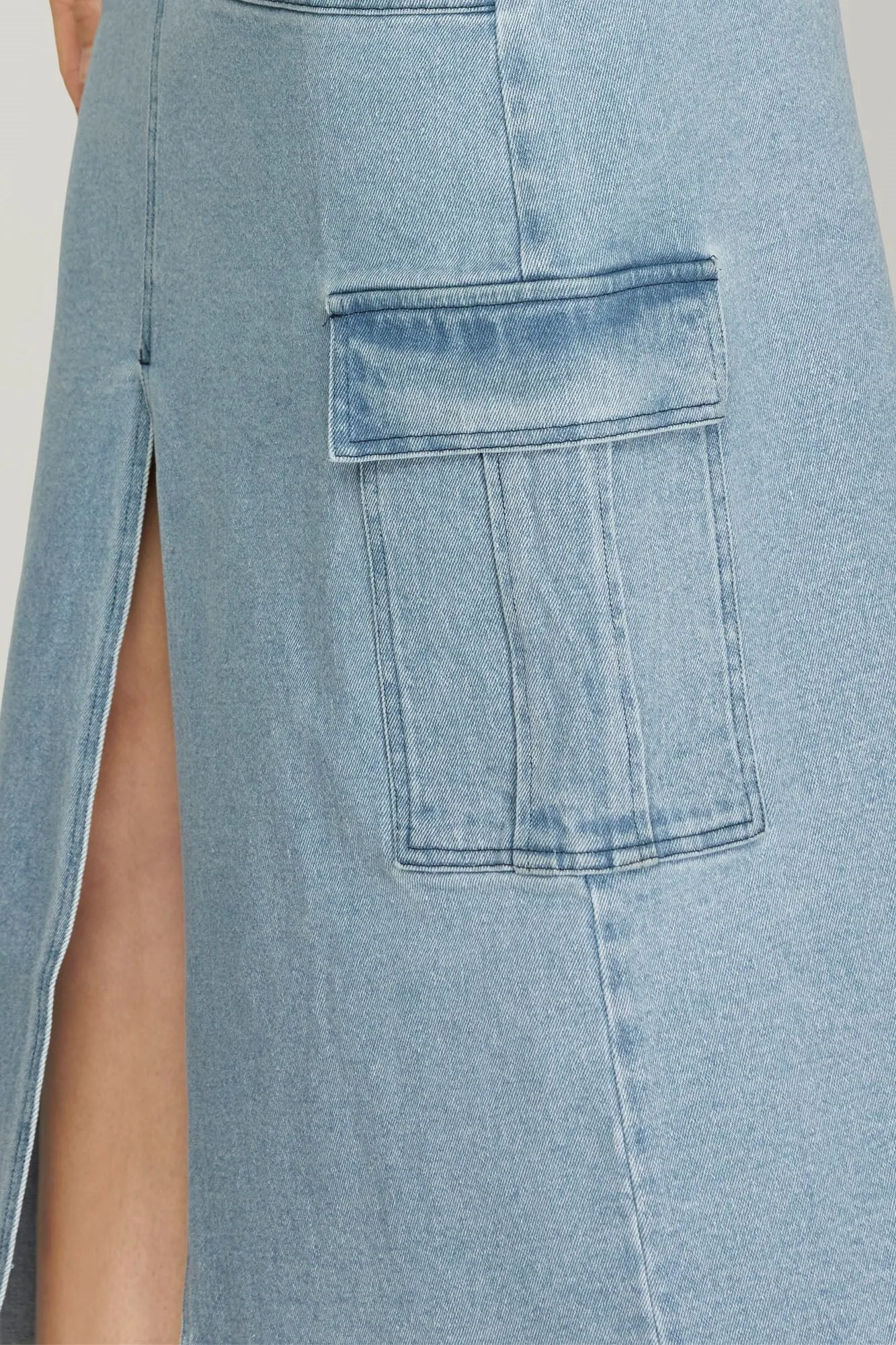 Denim Cargo Midi Skirt