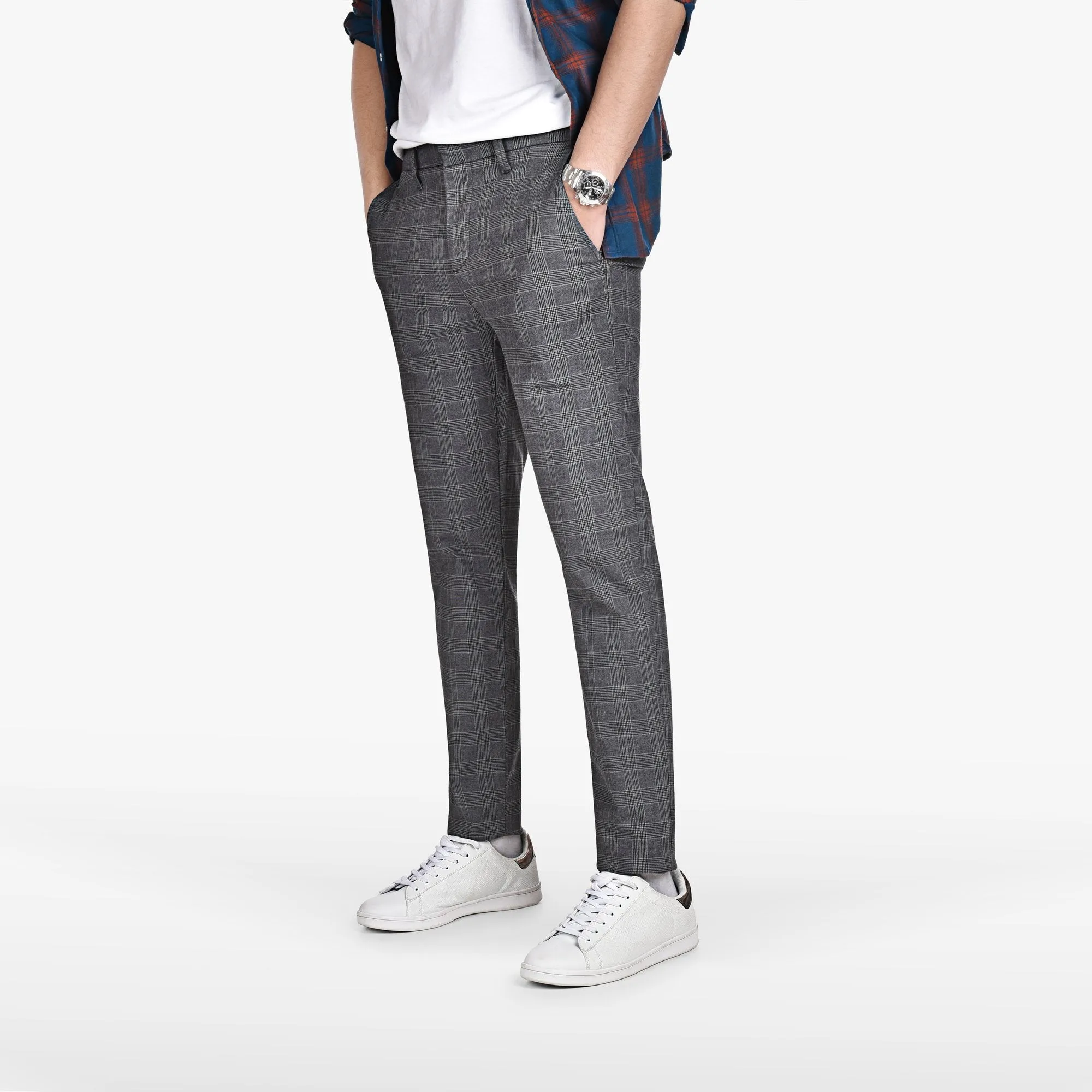D.E.N.I.M C.O - Men 'Charcoal' Westrade Gridwork Anthracite Stretch Slim Chino PR925