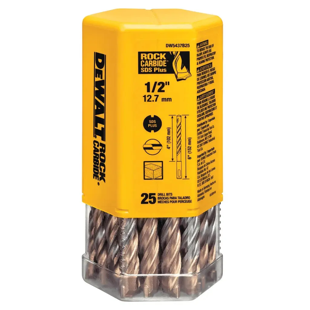 DeWalt ROCK CARBIDE SDS  1/2" x 4" x 6" Hammer Drill Bit - 25 Qty