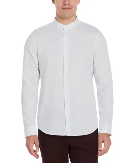 Dobby Linen Shirt with Band Collar