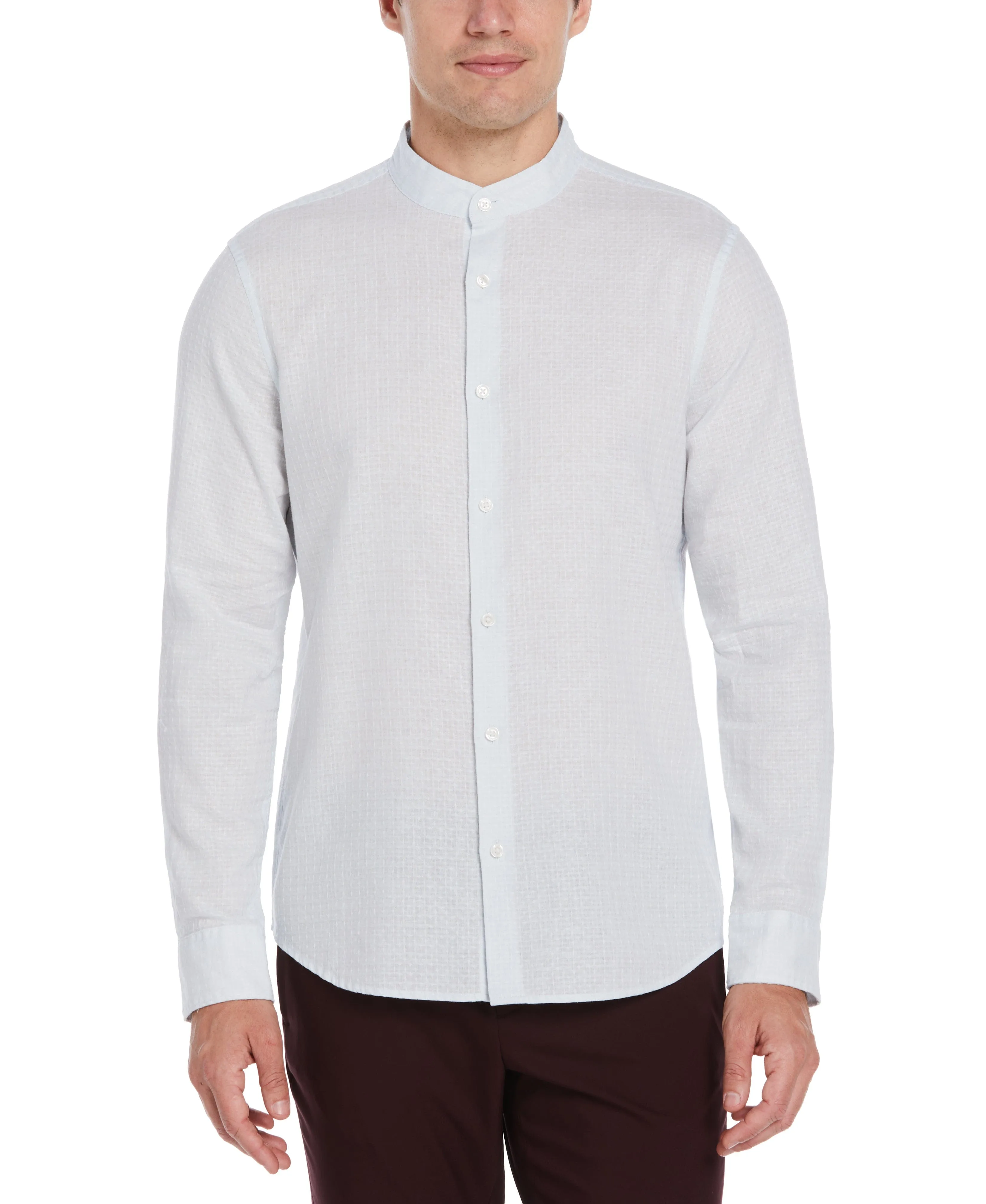Dobby Linen Shirt with Band Collar