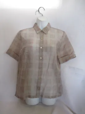 DRIES VAN NOTEN Button-Up Plaid Blouse Top Shirt 40 PINK GREY BEIGE