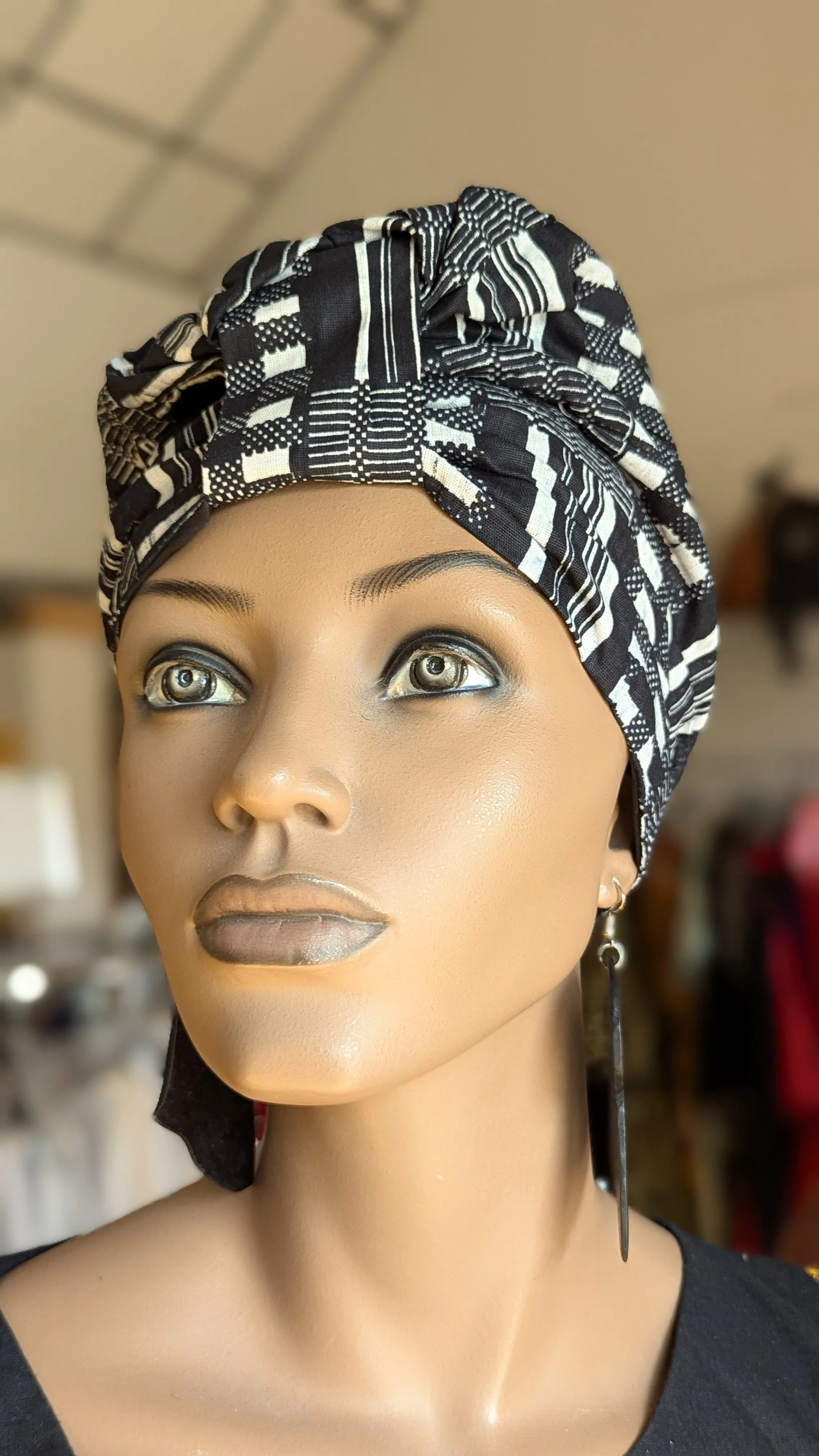 Dupsie's Eshe Black and White Kente African Print Pre-Tied Head Wrap DPB0795PT6