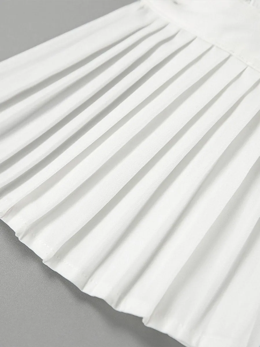 Elegant Pleated Cuff White Blouse
