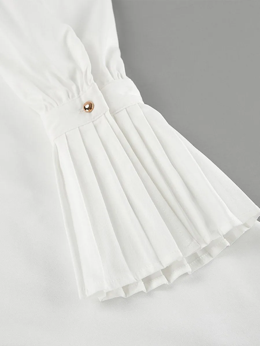 Elegant Pleated Cuff White Blouse