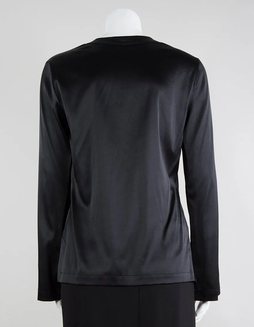 Elie Tahari Black Silk Tunic Blouse With Bell Style Sleeves Size Small