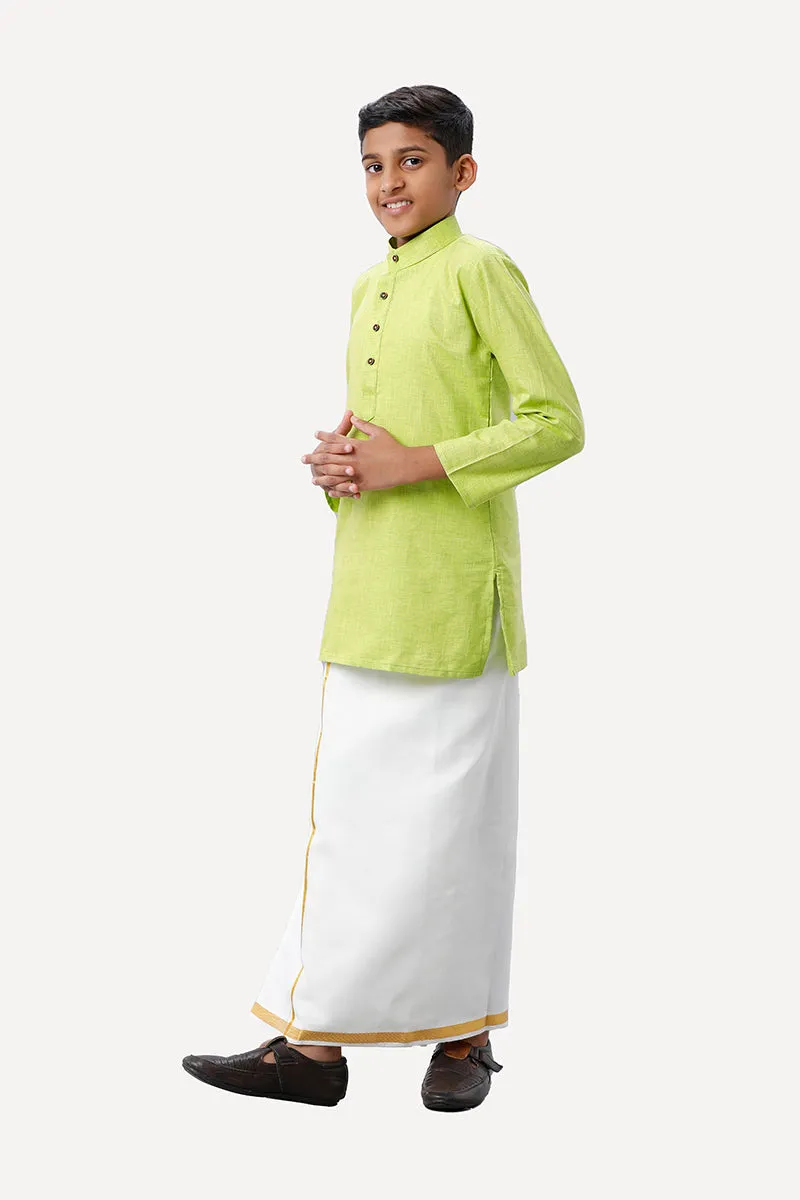 Exotic - Light Green Kurta and Matching Fixit Dhoti 2 In 1 Set For Kids | Uathayam