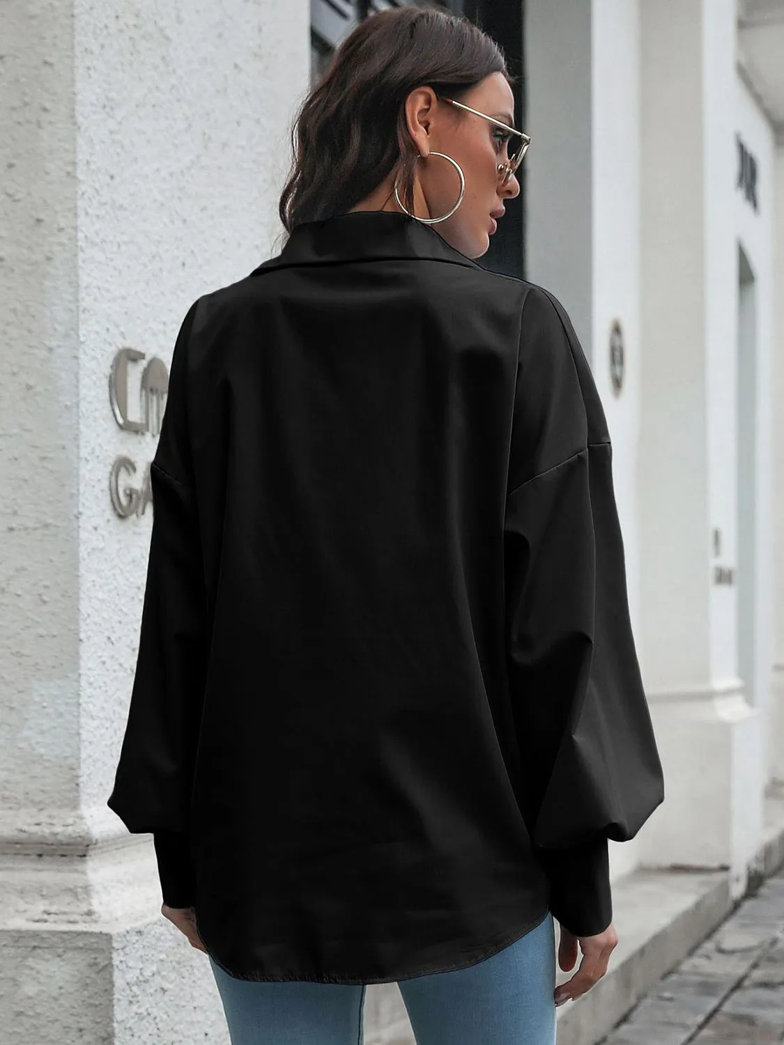 Explore More Collection - Button Up Dropped Shoulder Lantern Sleeve Shirt