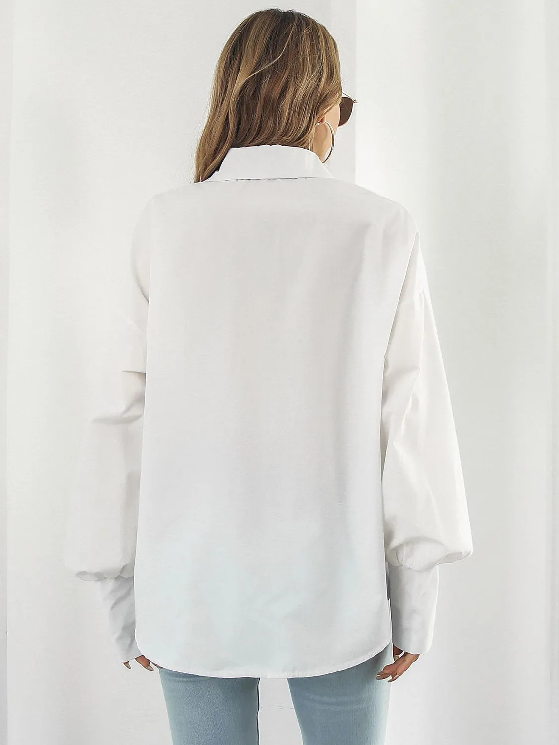 Explore More Collection - Button Up Dropped Shoulder Lantern Sleeve Shirt