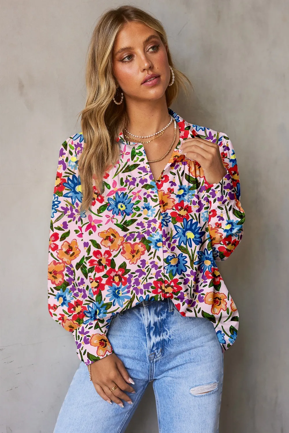 Explore More  Collection - Printed Collared Neck Long Sleeve Shirt