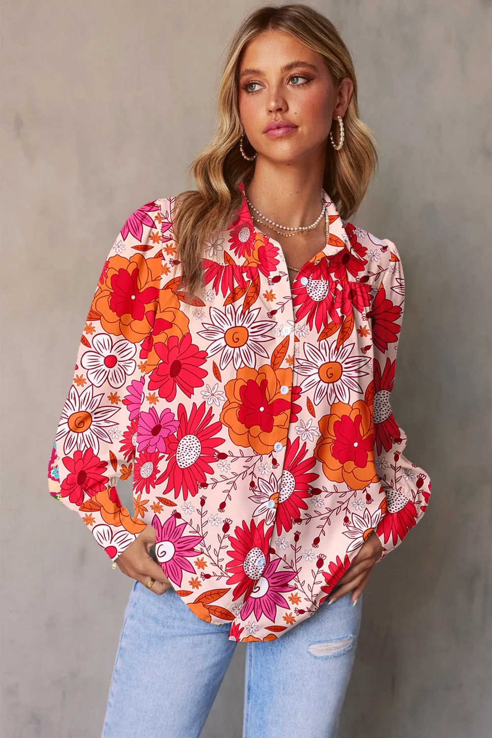 Explore More  Collection - Printed Collared Neck Long Sleeve Shirt