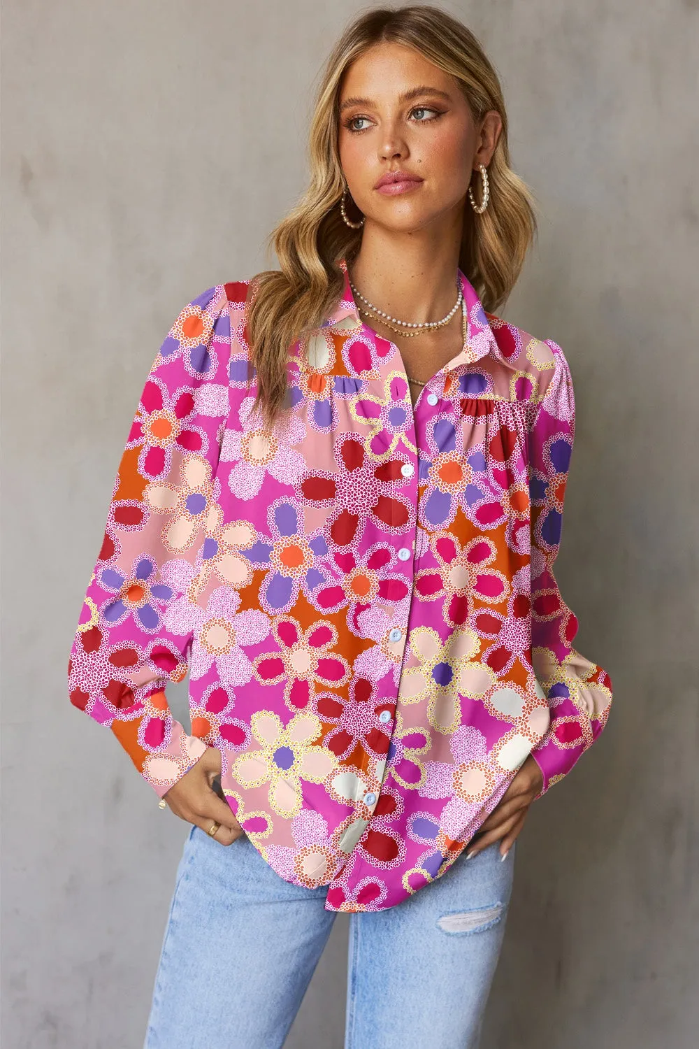 Explore More  Collection - Printed Collared Neck Long Sleeve Shirt