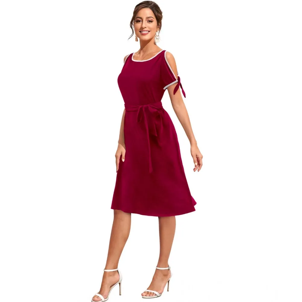 Fashionista Women's Knitting strachable Solid Round Neck Sleeveless Dress