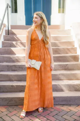 Elegant Finer Things Metallic Bronze Maxi Dress