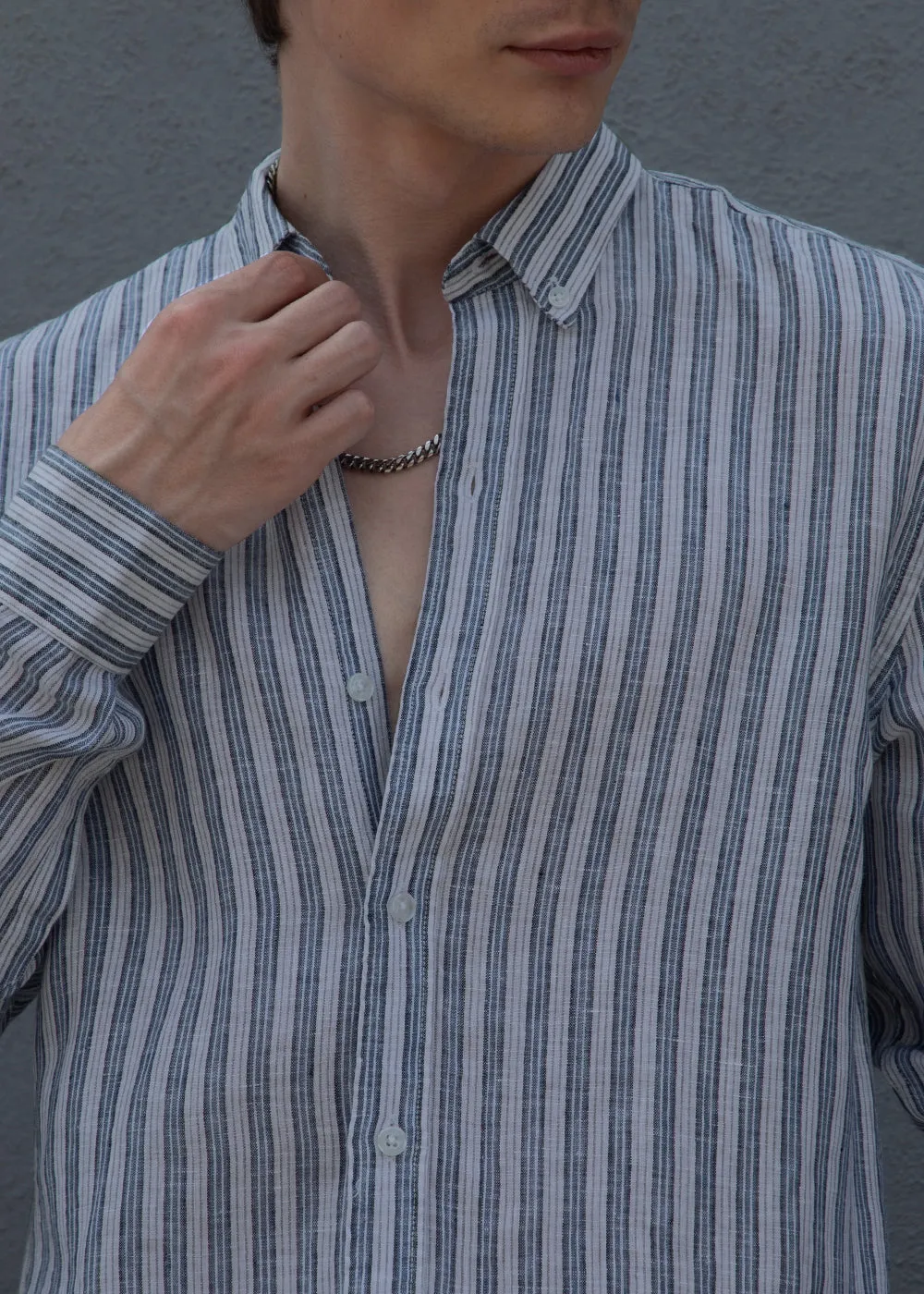 Flint Grey Striped Pure Irish Linen Shirt