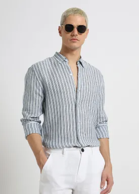 Flint Grey Striped Pure Irish Linen Shirt