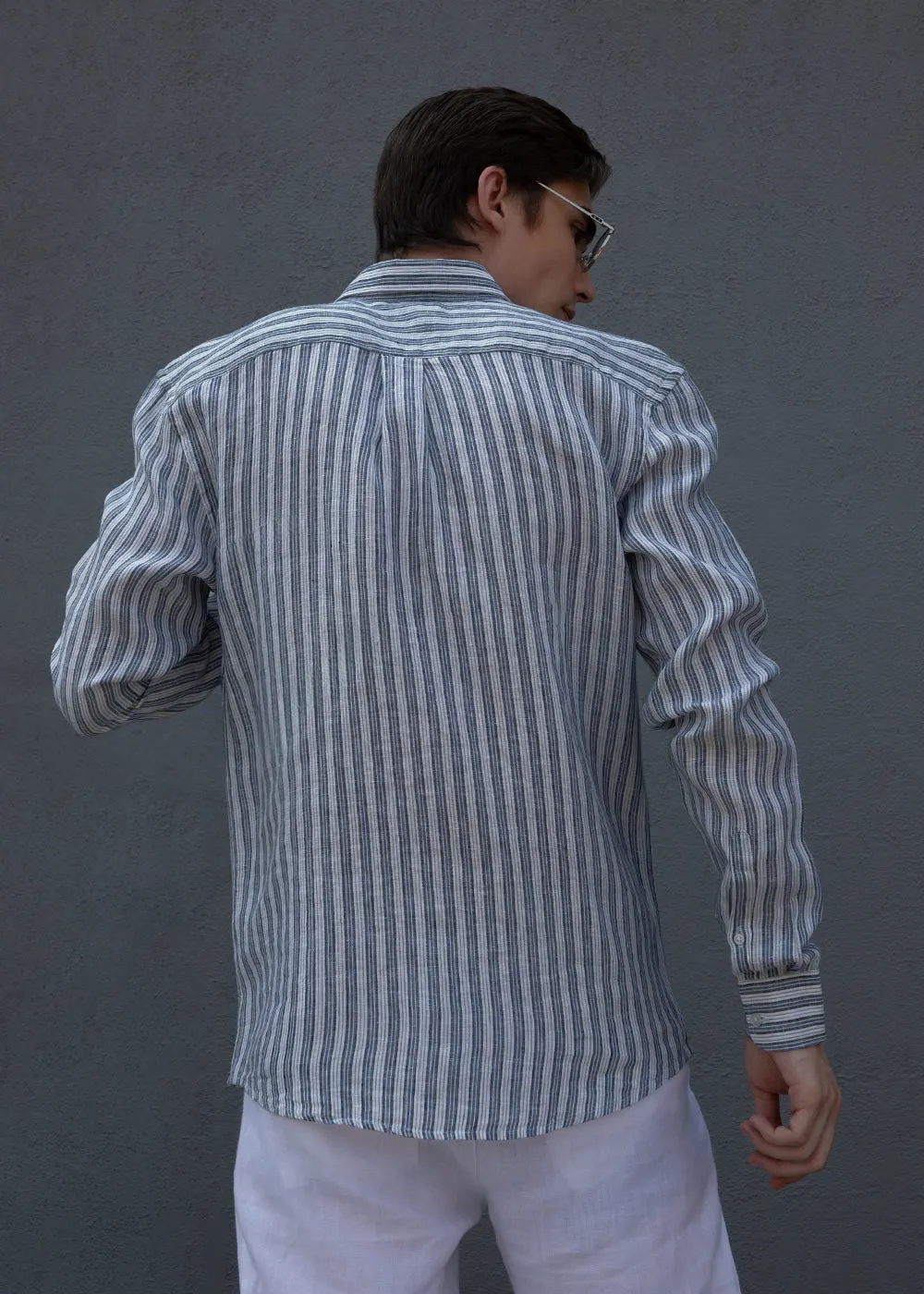 Flint Grey Striped Pure Irish Linen Shirt