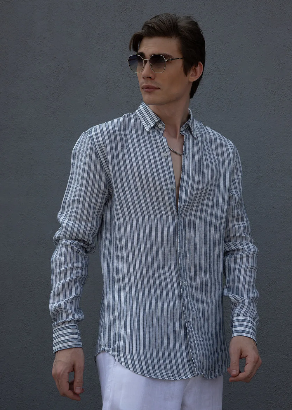 Flint Grey Striped Pure Irish Linen Shirt
