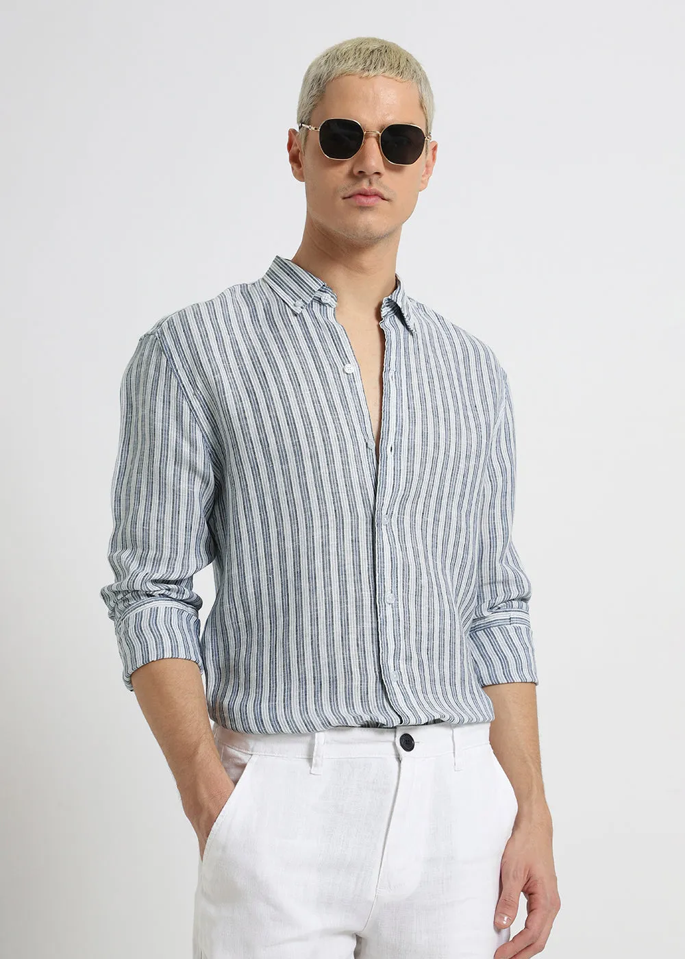 Flint Grey Striped Pure Irish Linen Shirt