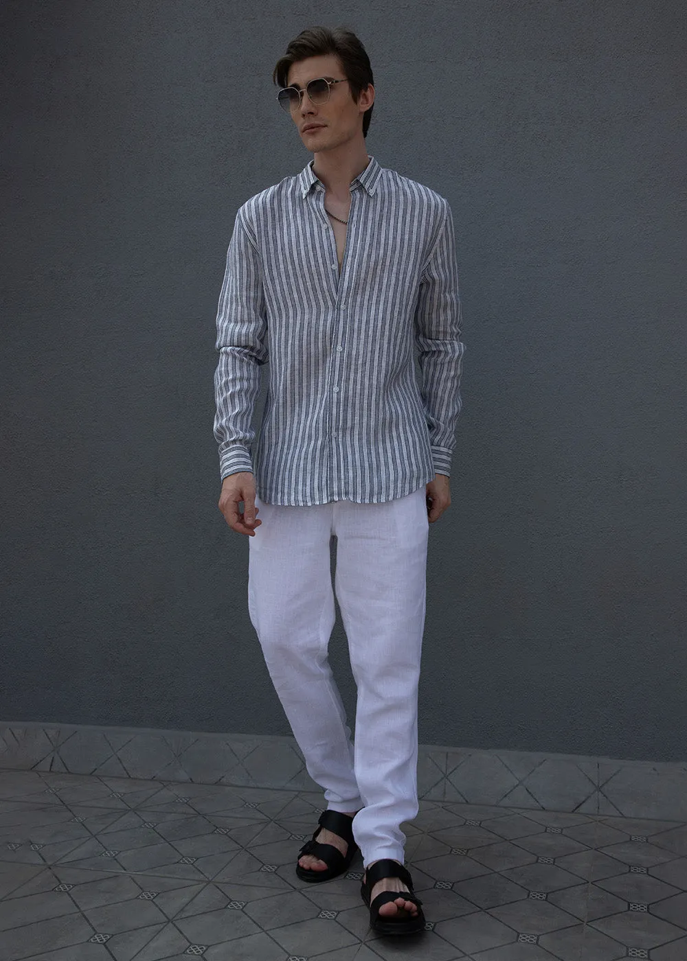 Flint Grey Striped Pure Irish Linen Shirt