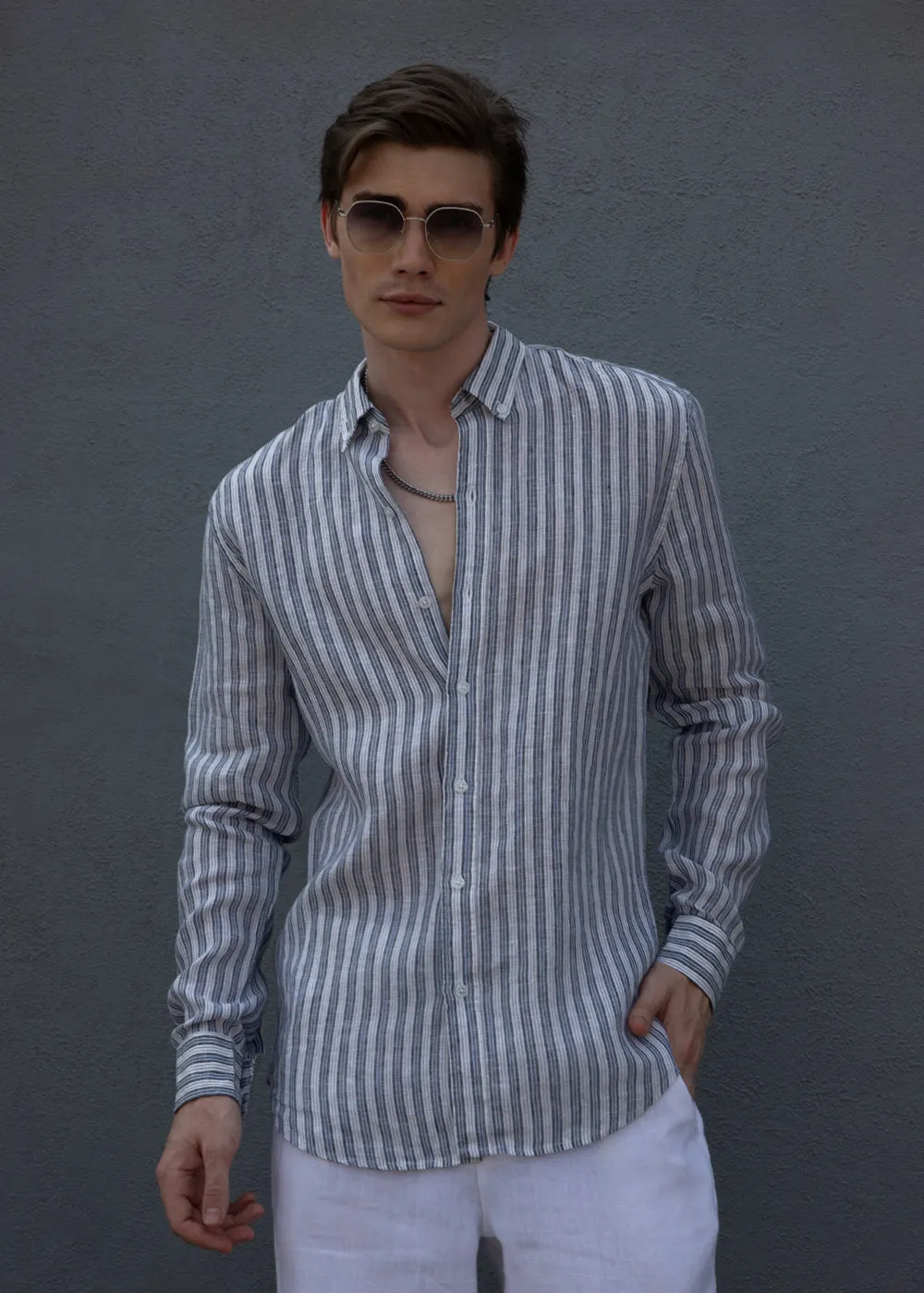 Flint Grey Striped Pure Irish Linen Shirt