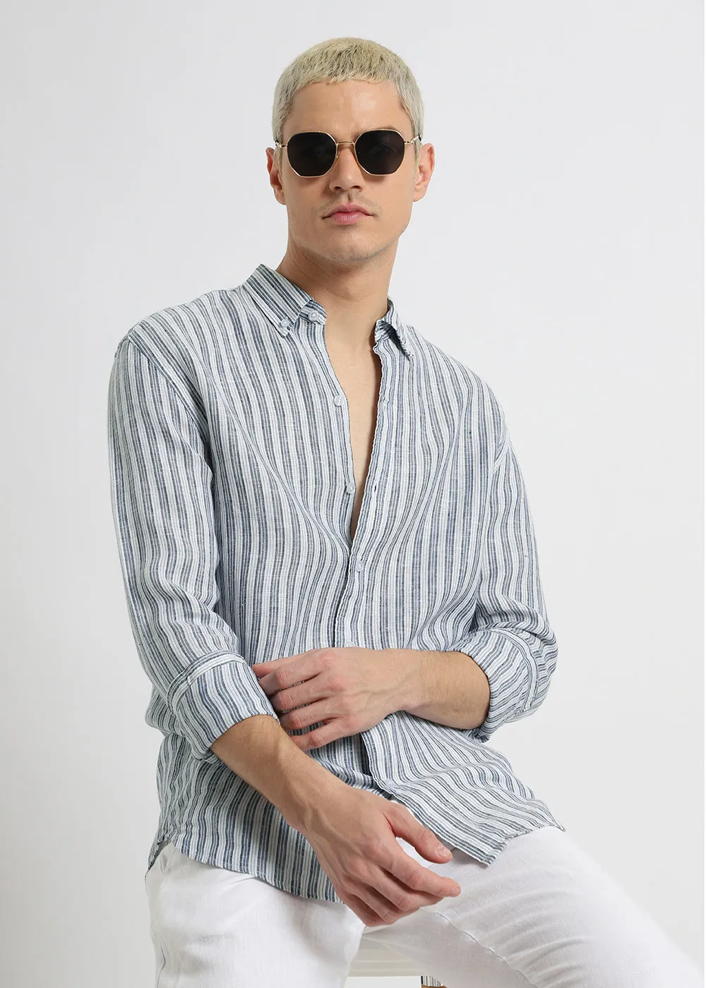 Flint Grey Striped Pure Irish Linen Shirt