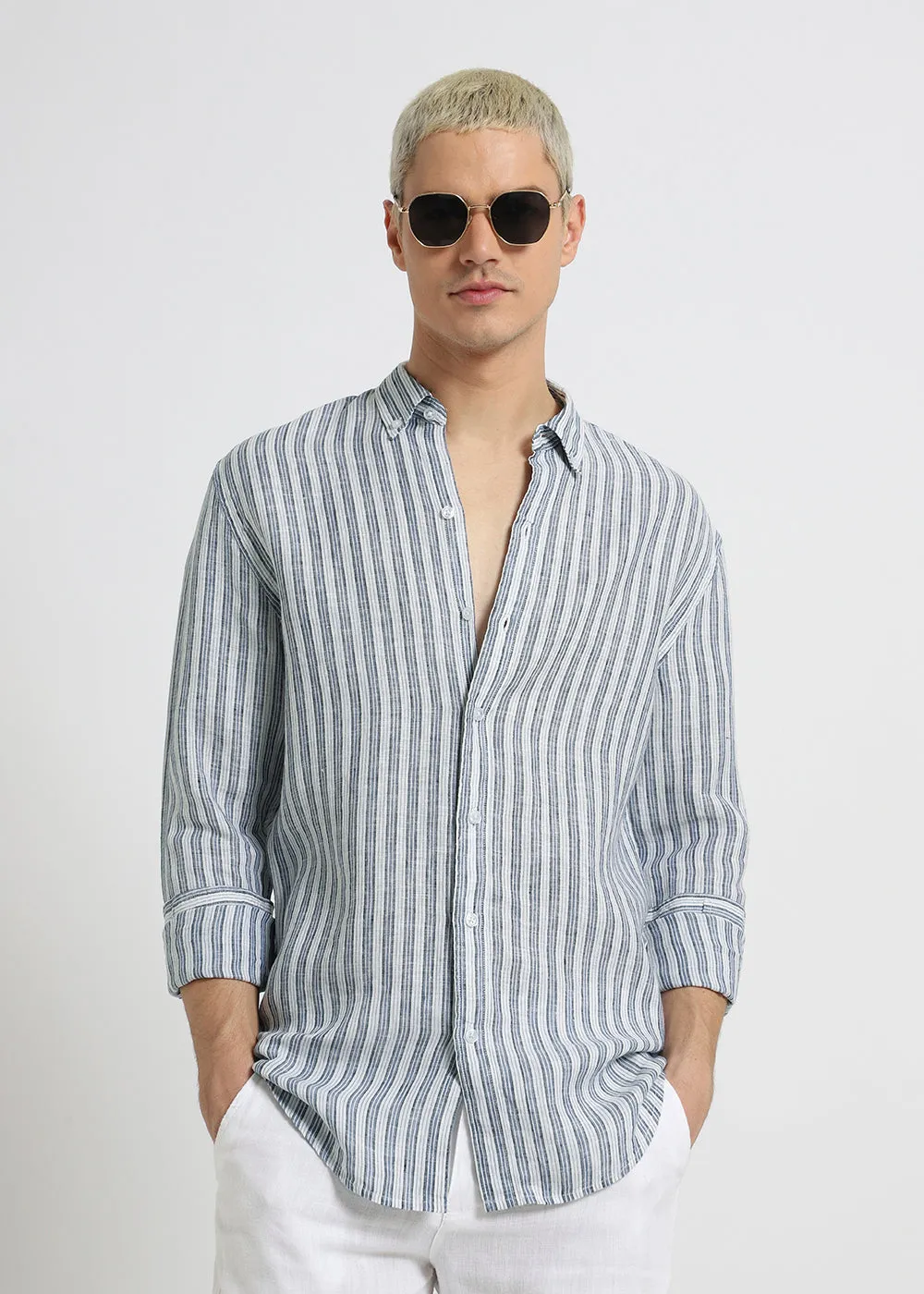 Flint Grey Striped Pure Irish Linen Shirt