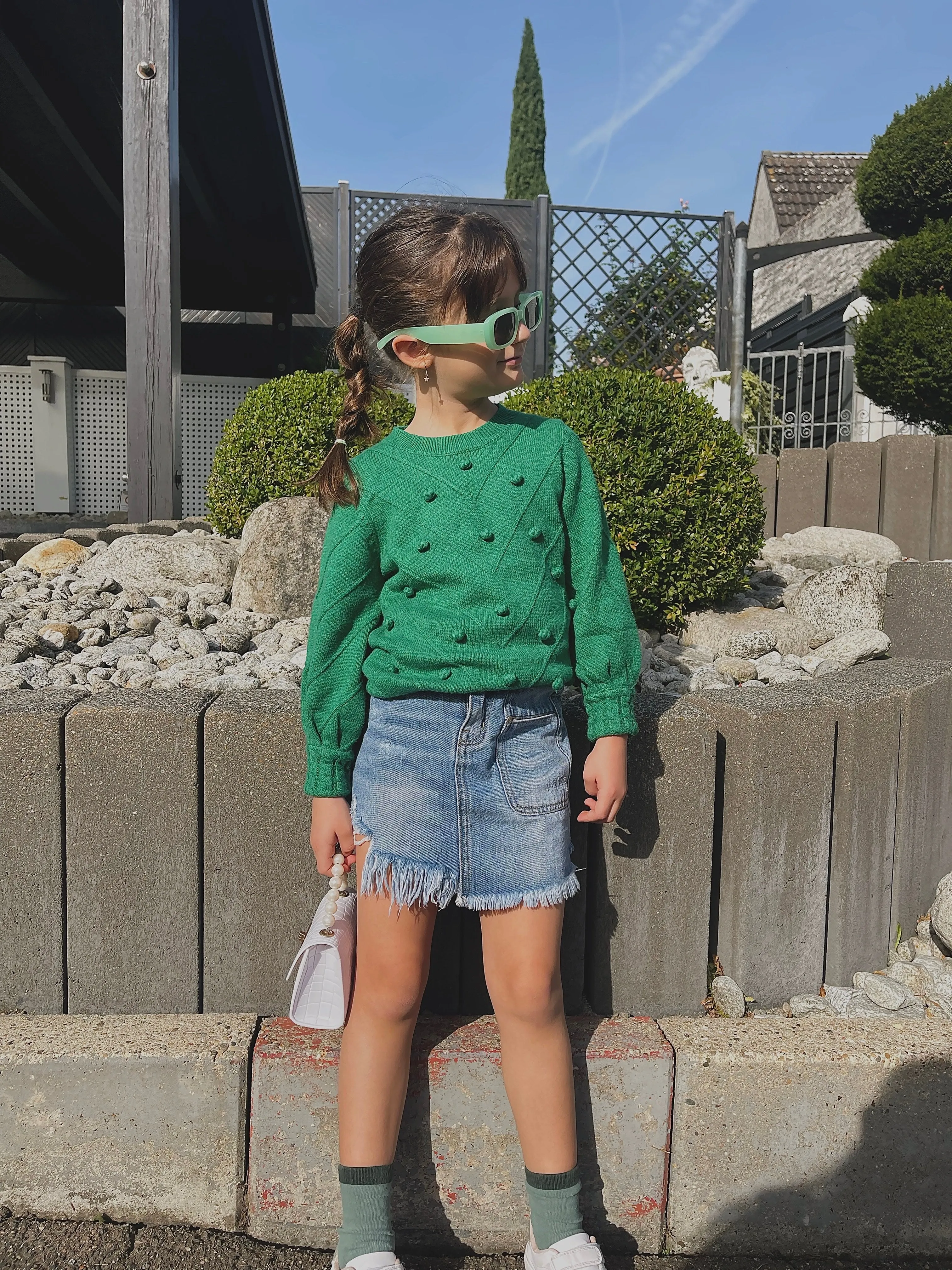 Girls Denim Dress,Cute Rippe Frayed Raw Hem Simple Design Summer Short Skirts