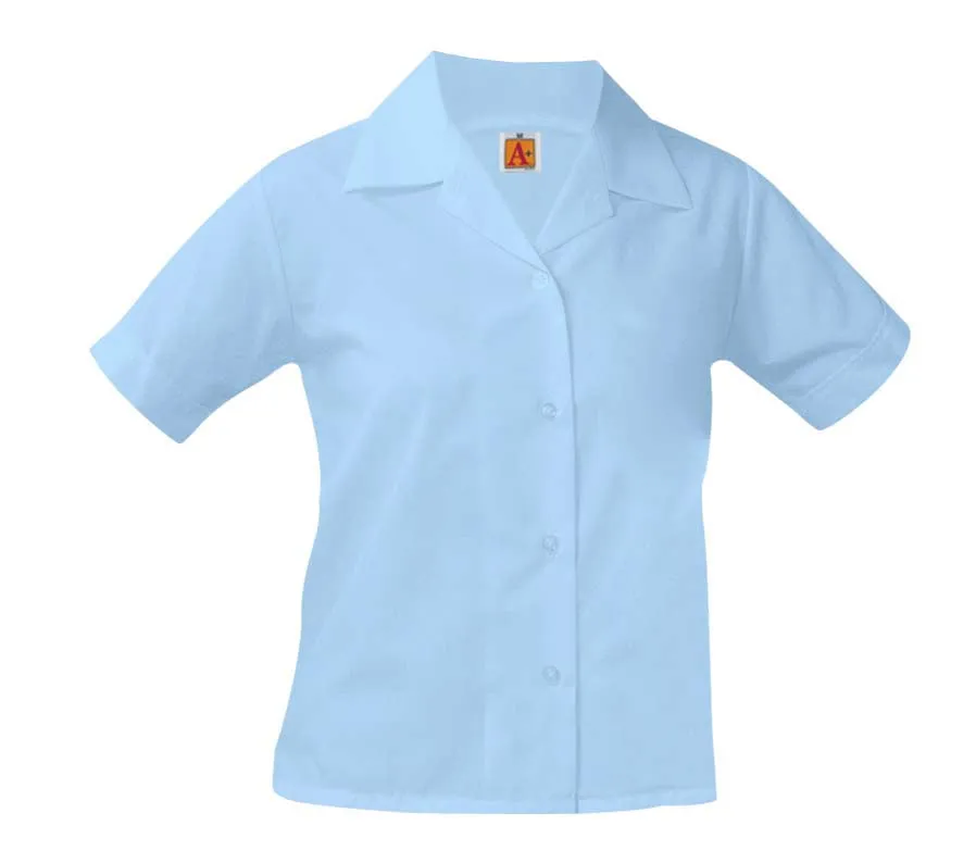 Girls Short Sleeve Blouse - Pointed Collar - Blue