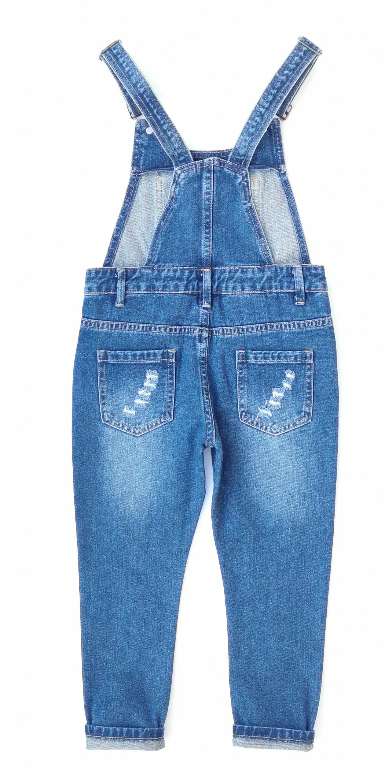 Girls Straight Lined Ripped Big Pockets Overalls