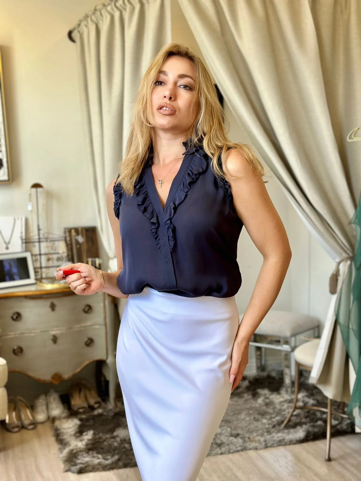 Silk Spring Soiree Blouse: Sleeveless and Stylish