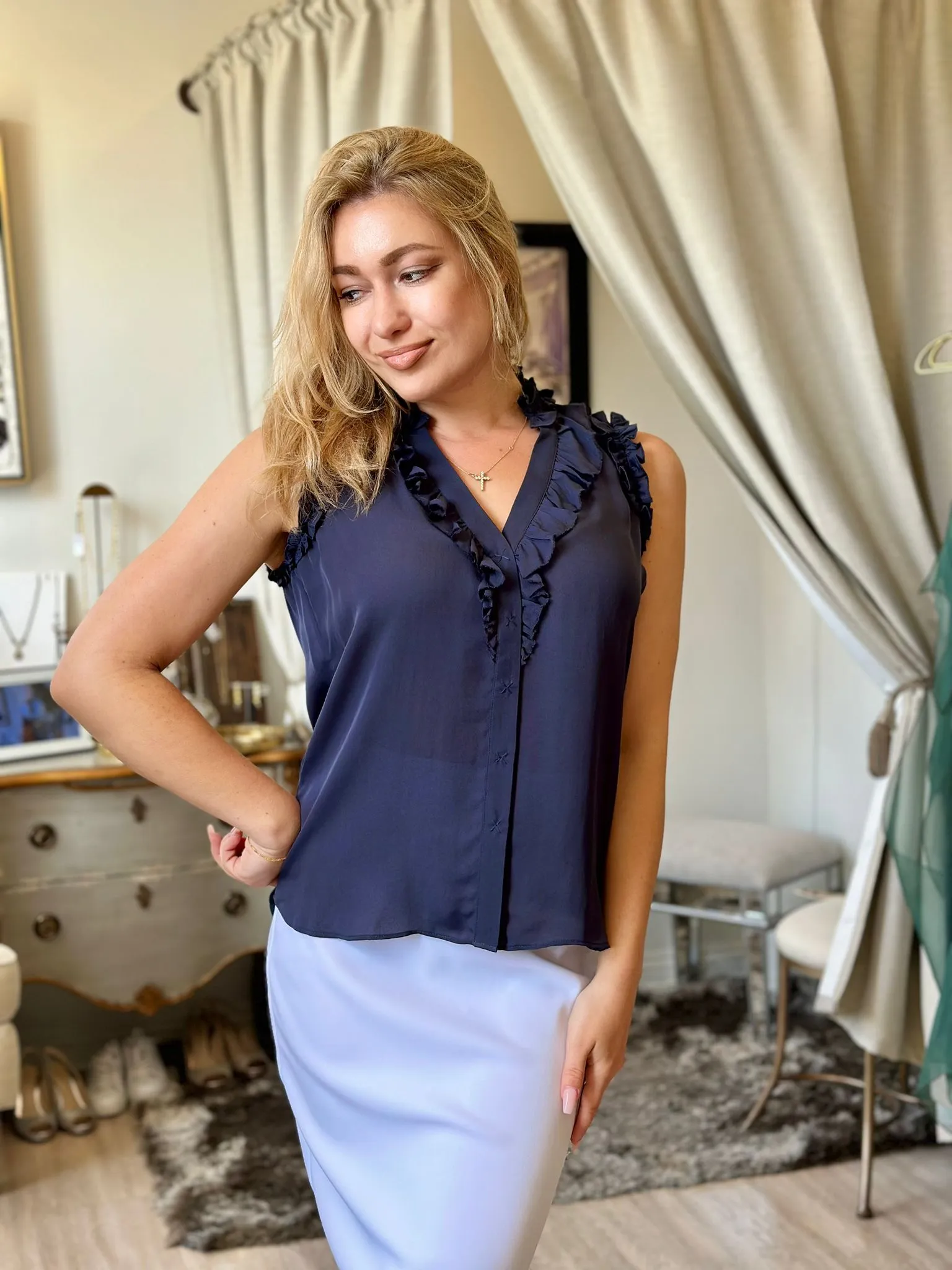 Silk Spring Soiree Blouse: Sleeveless and Stylish