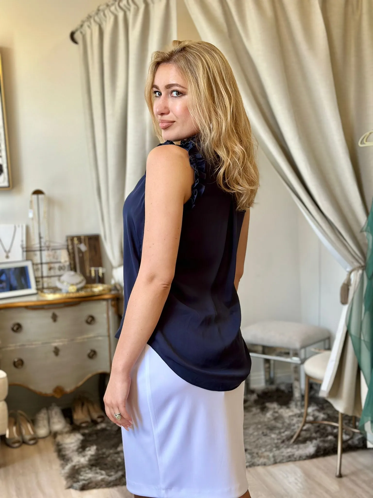 Silk Spring Soiree Blouse: Sleeveless and Stylish