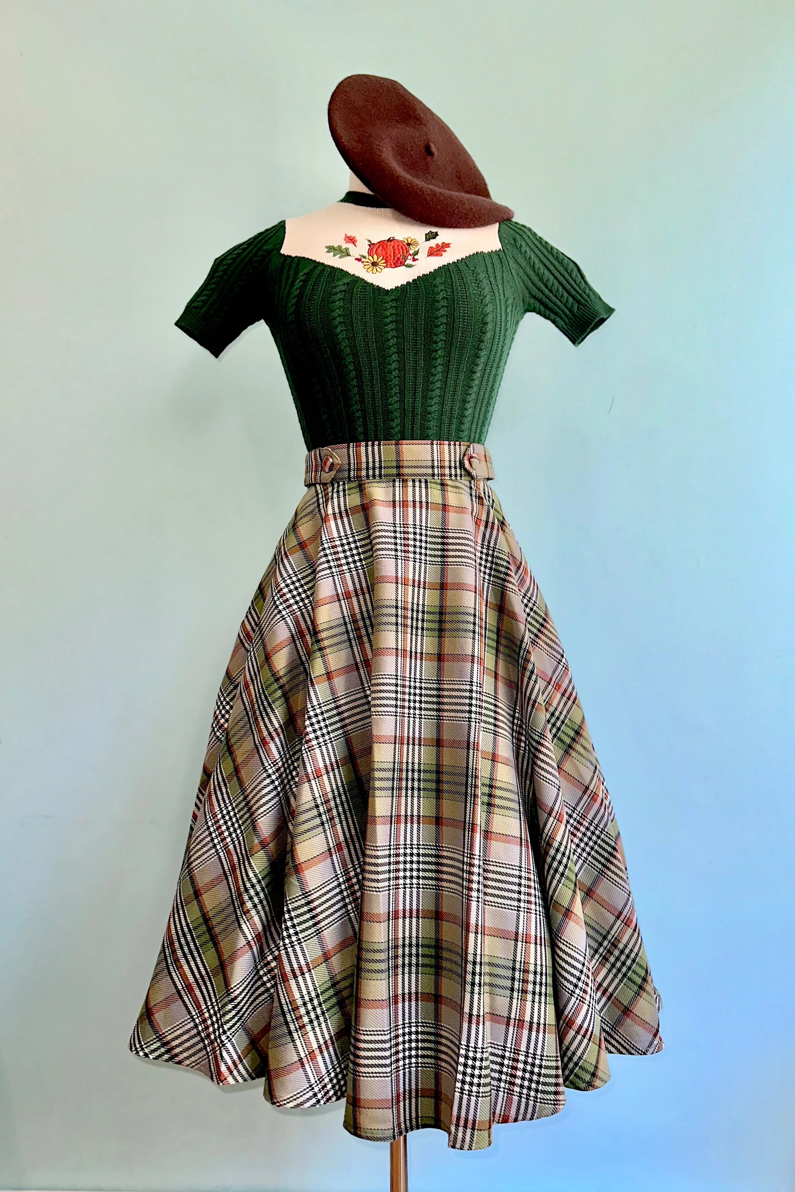 Sophia Green Checkered Circle Skirt by Banned