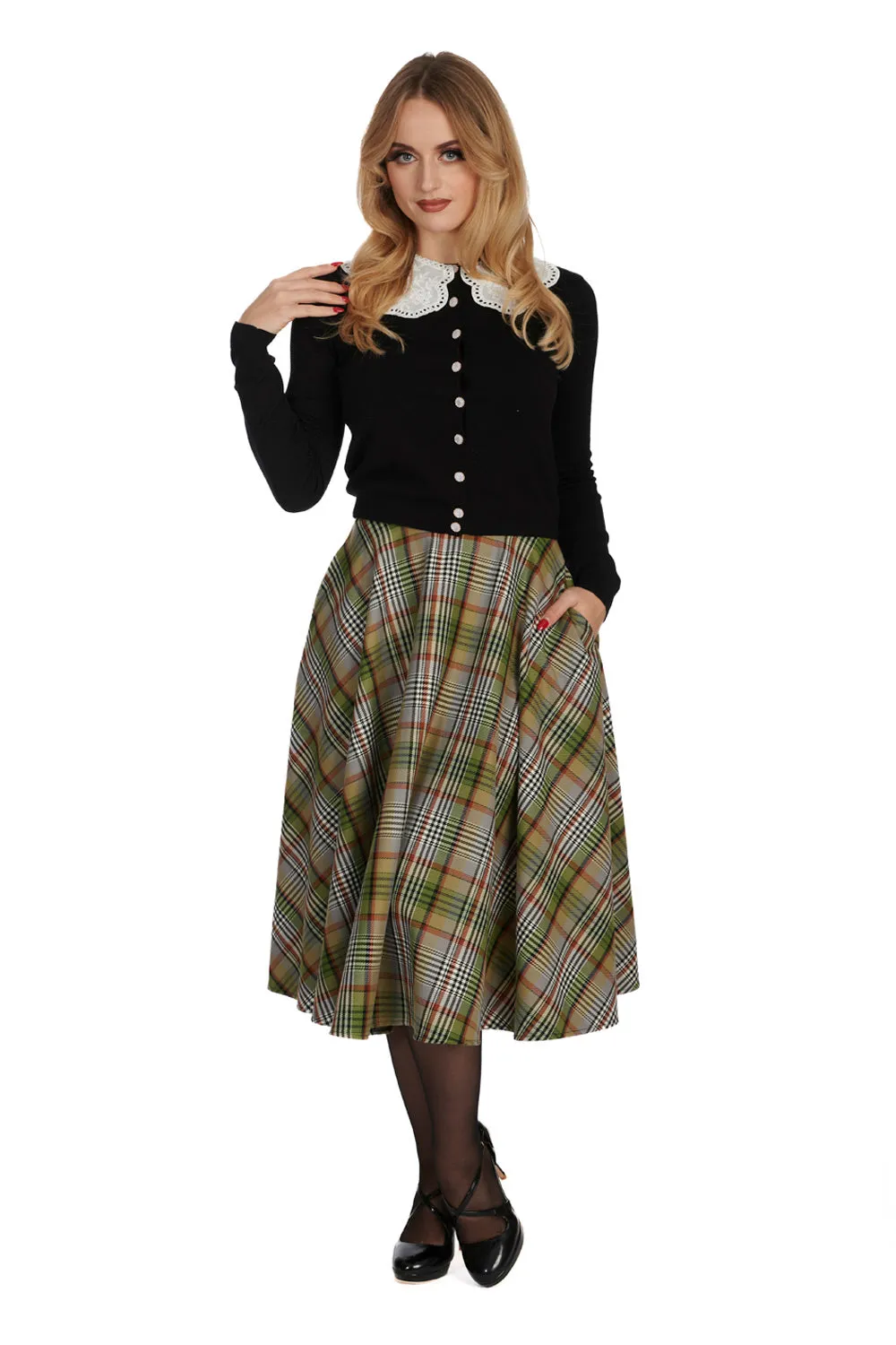 Sophia Green Checkered Circle Skirt by Banned