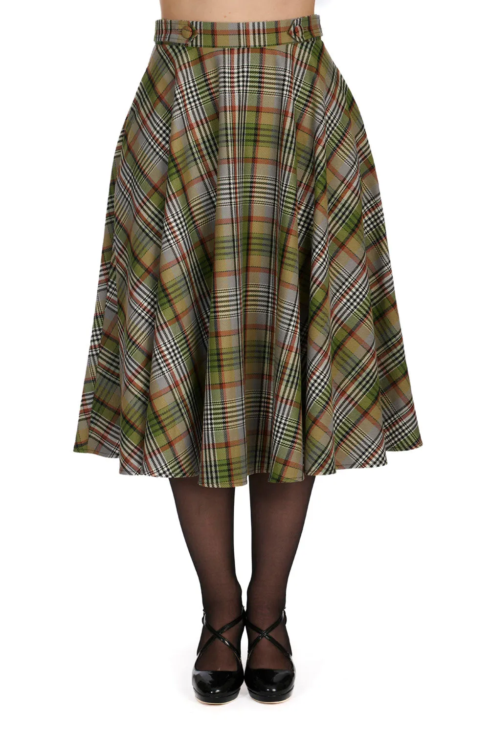 Sophia Green Checkered Circle Skirt by Banned