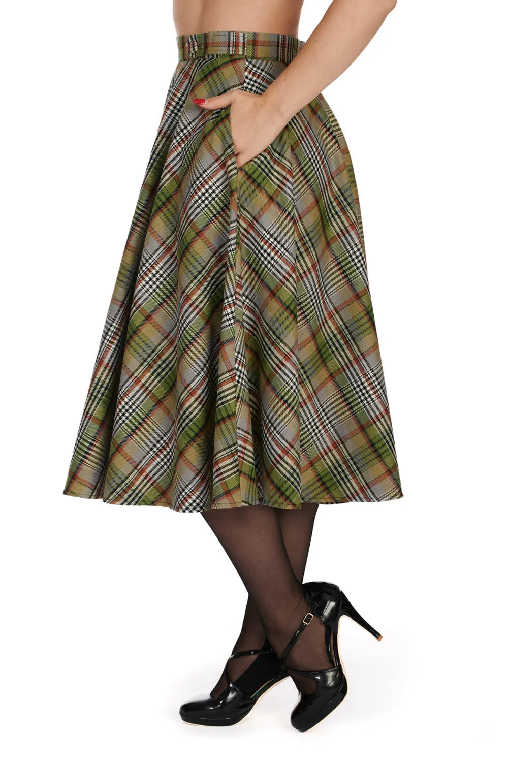 Sophia Green Checkered Circle Skirt by Banned