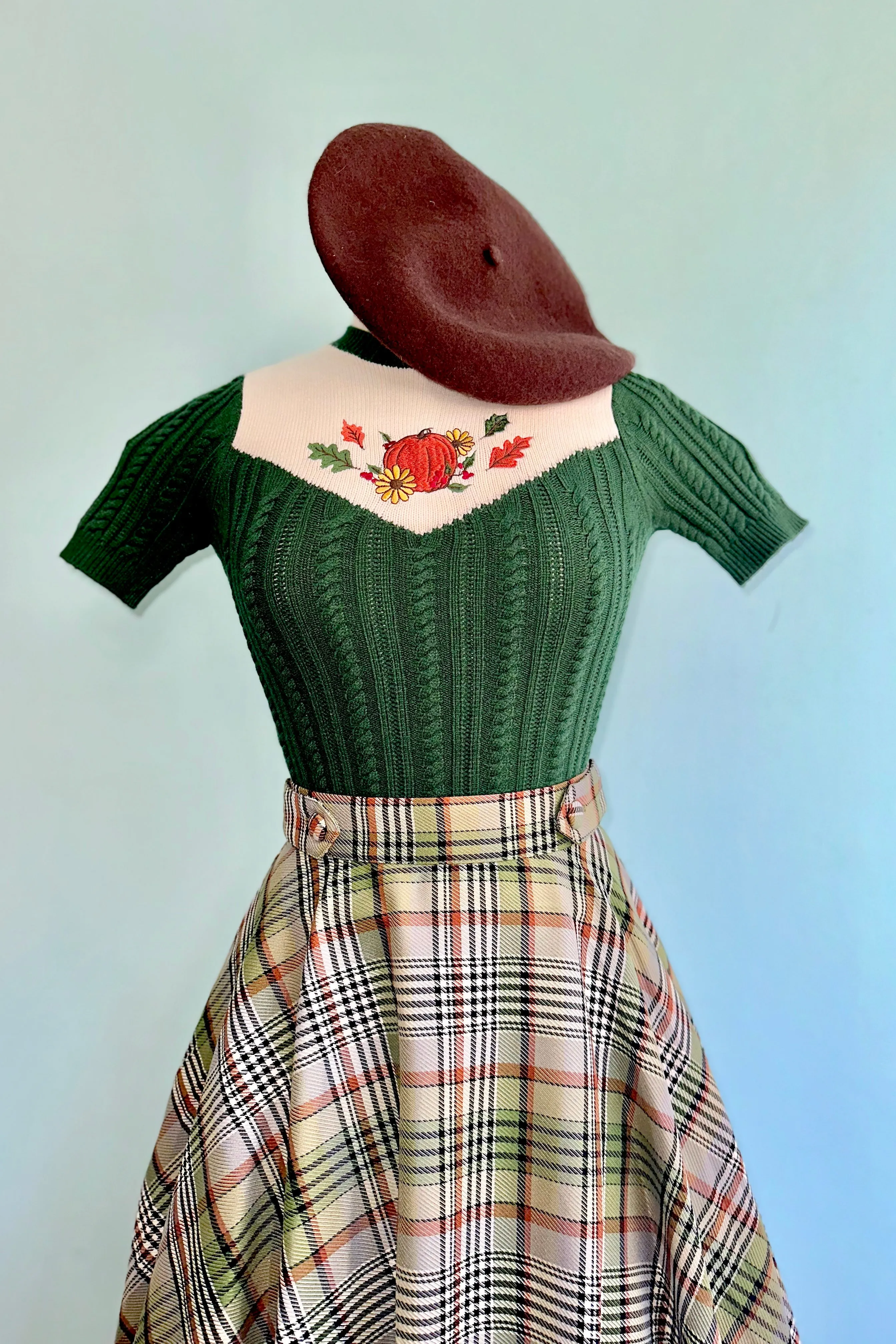 Sophia Green Checkered Circle Skirt by Banned