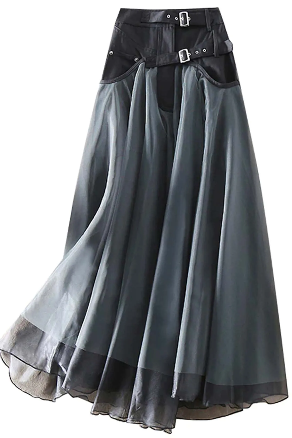 Grey Fashion Patchwork Tulle Skirts Spring