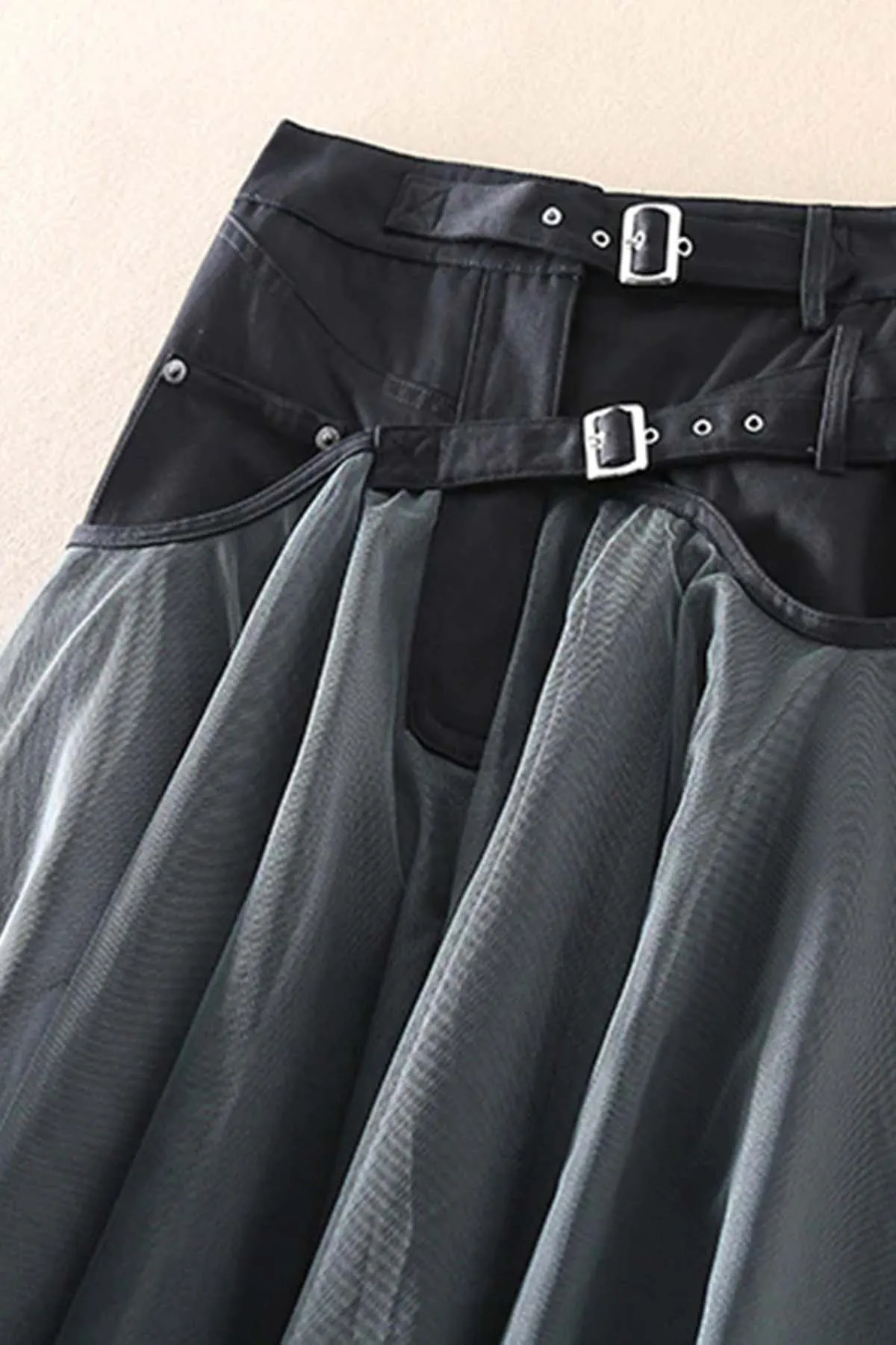 Grey Fashion Patchwork Tulle Skirts Spring