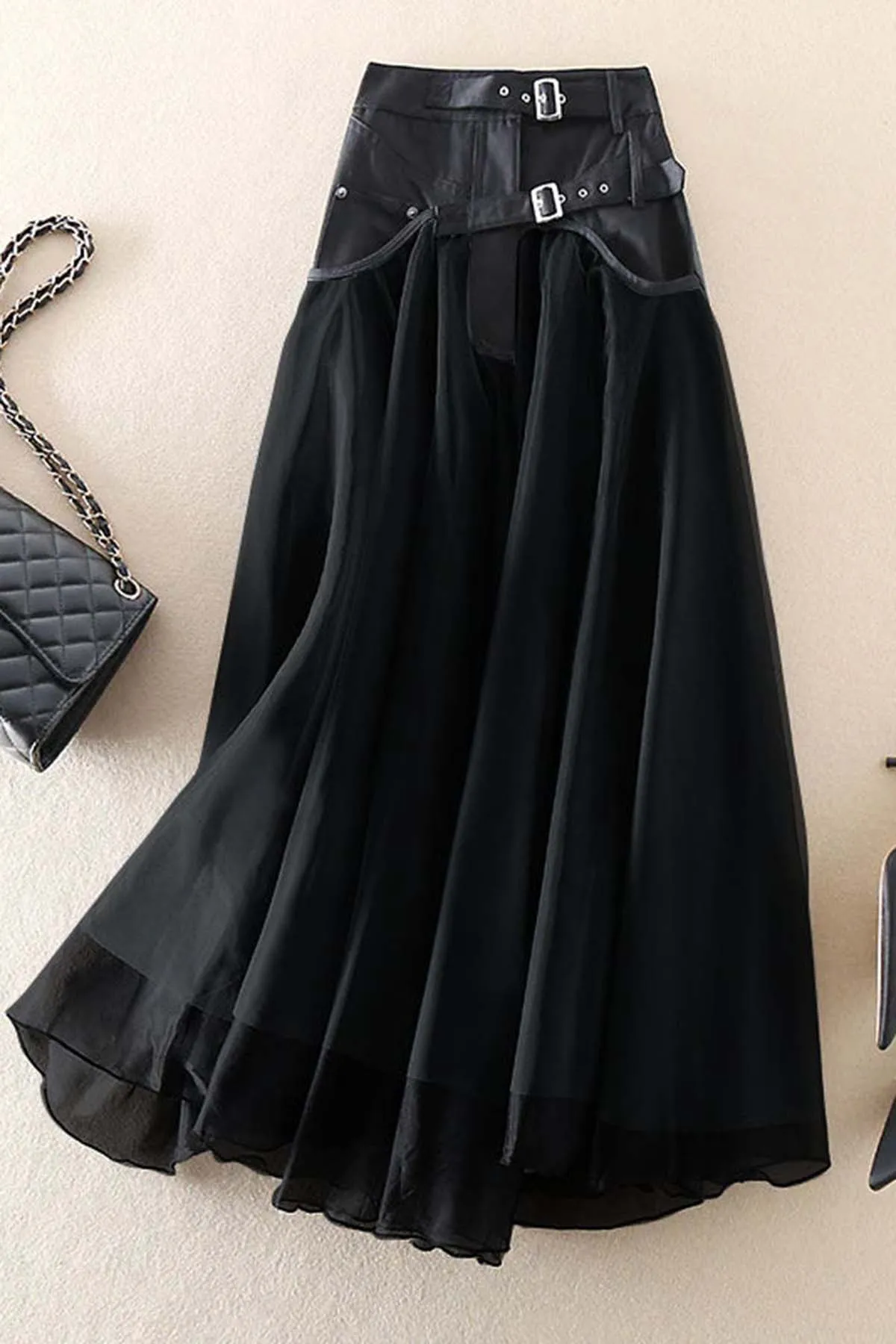 Grey Fashion Patchwork Tulle Skirts Spring