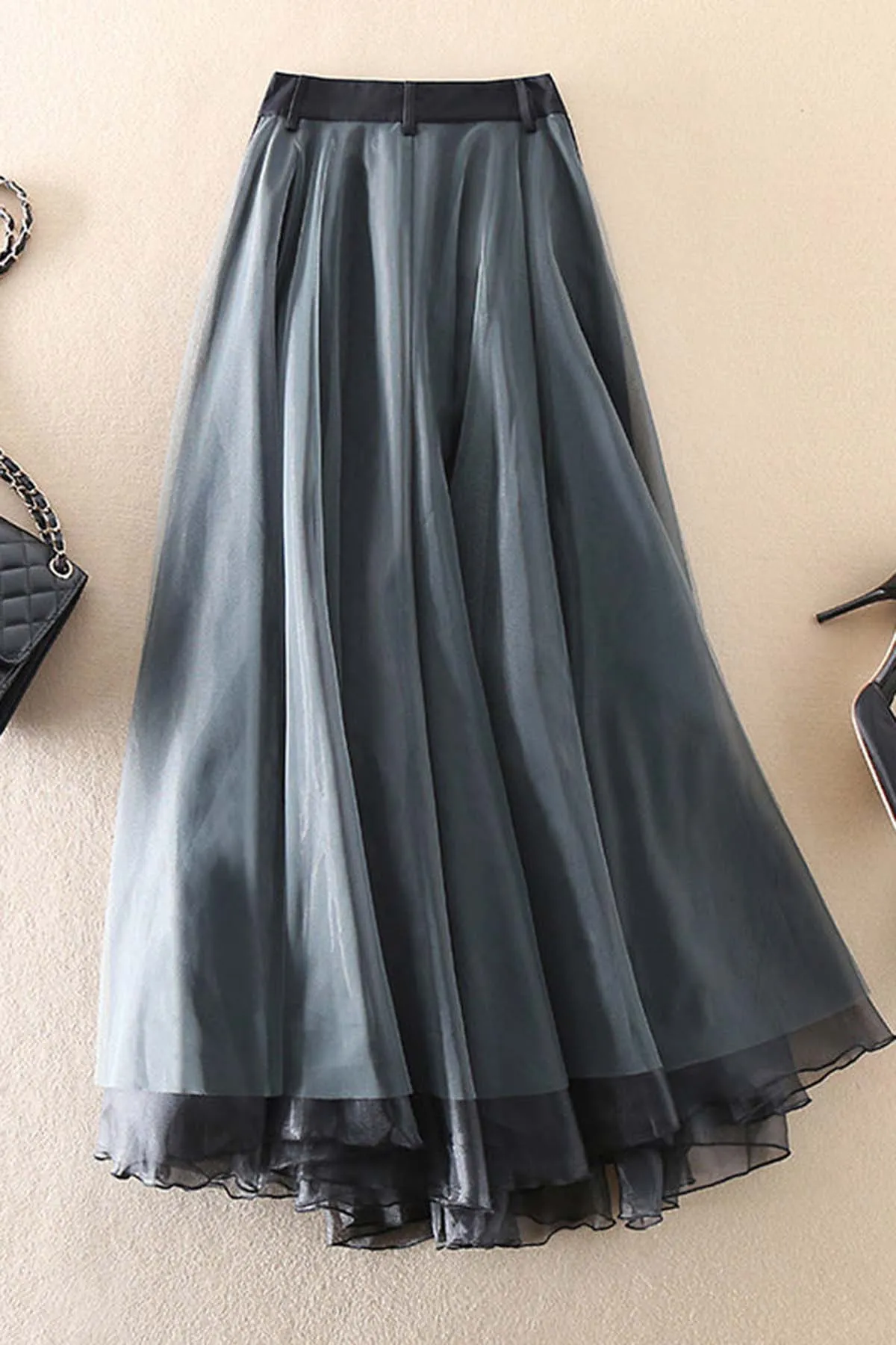 Grey Fashion Patchwork Tulle Skirts Spring