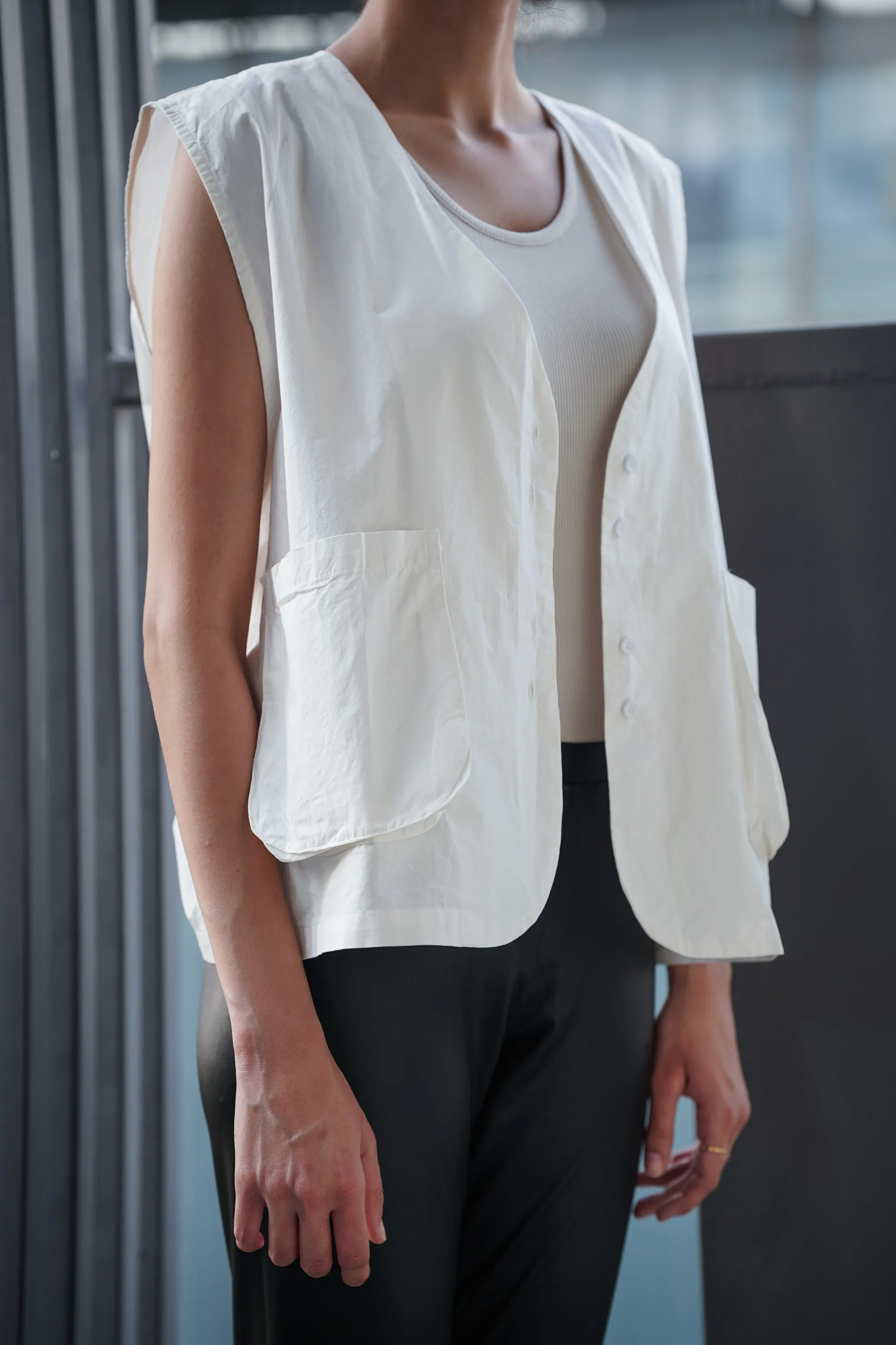 Gridlock White Cotton Vest