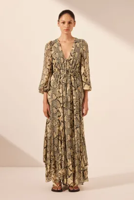 HADIYA LACE FRONT DRAWSTRING MAXI DRESS