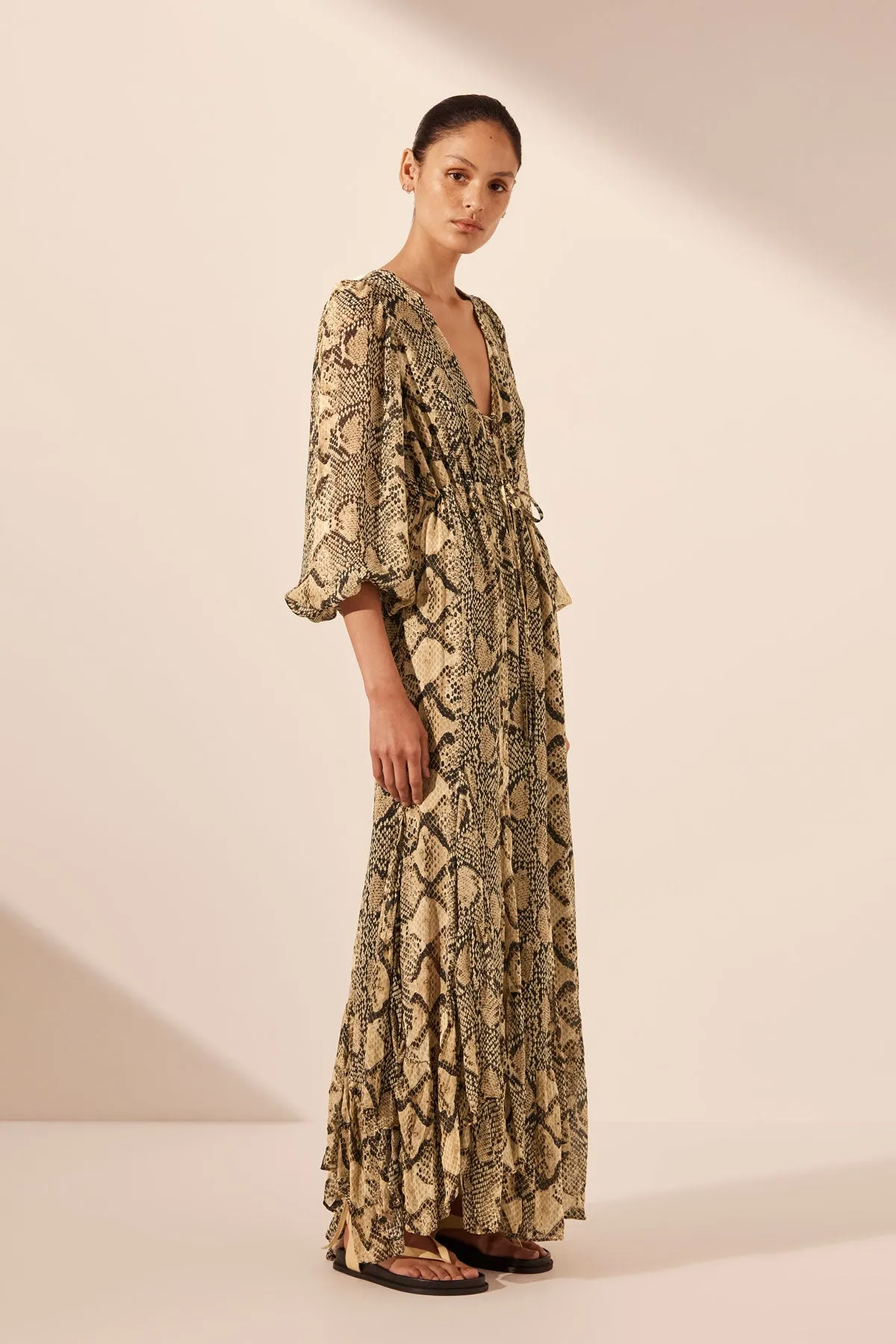 HADIYA LACE FRONT DRAWSTRING MAXI DRESS